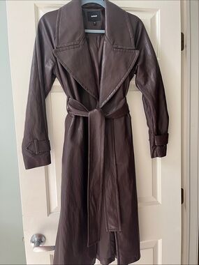 Express Women's Dark Brown faux Leather Trench Coat with Belt